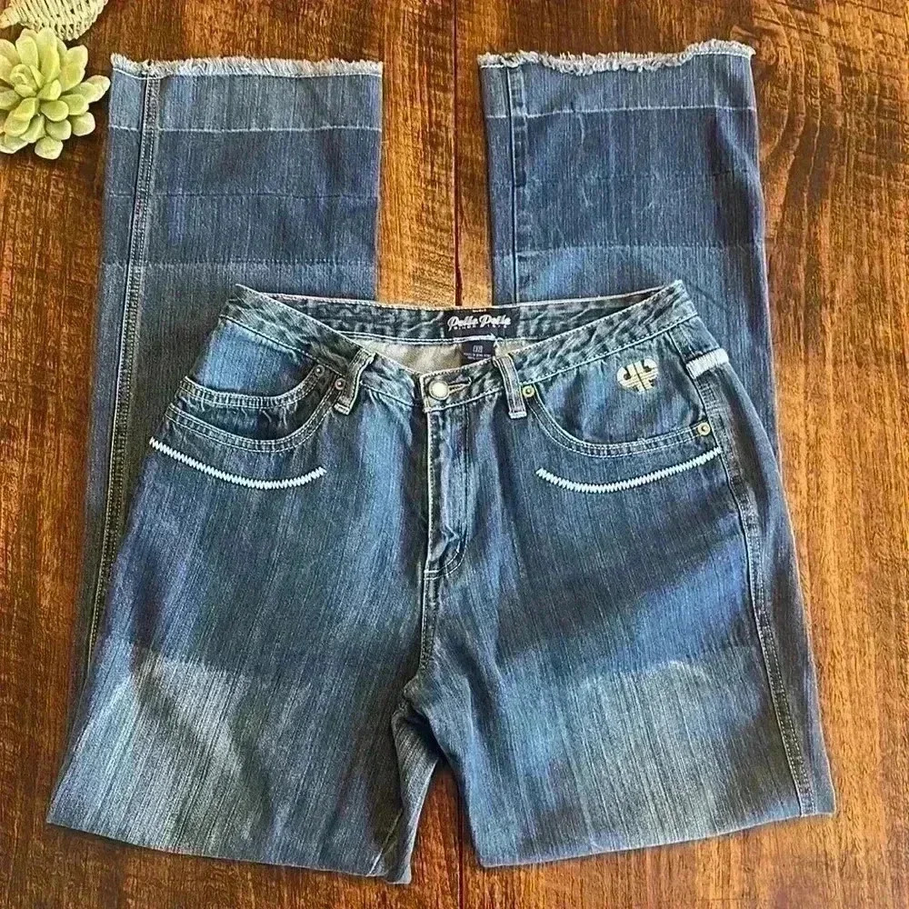 💙Pelle Pelle | Y2K Bootcut Jeans with Embroidery and Released Raw Hems